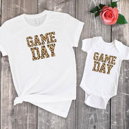 Print Mother Daughter Football Mommy and Me Clothes Game Day Leopard Matching Family Outfits Game Day TShirts