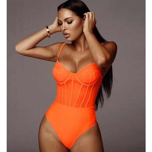 BKLD Black Mesh Sheer Bodysuit Spaghetti Strap Backless Bodysuits Sexy Bodycon Jumpsuit Fashion Club Party Neon Orange Bodysuits