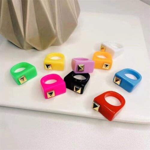 Korean Charms Pink Handmade DIY Rings for Women Candy Color Harajuku Vintage Geometric Resin Rings Jewelry 90s Aesthetic New