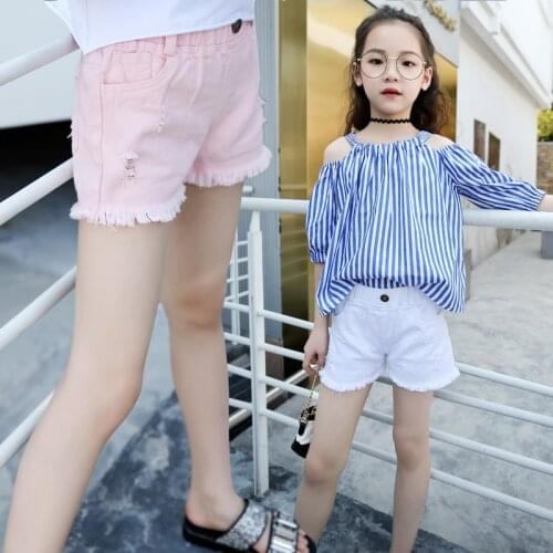 Baby Teenager Summer White Pink Denim Shorts For Girls High Quality Teens Girl Short Jeans 4 5 6 7 8 9 10 11 12 Years Old Kids