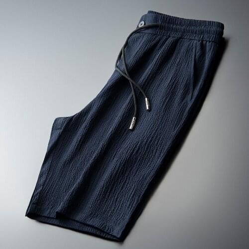 Summer Mens Luxury Wrinkle Fabric Knee Length Men Plus Size 4xl Elastic Waist Breathable Comfort Man Shorts