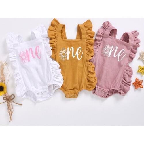 Summer Newborn Baby Girl Sunflower Printed Jumpsuits Ruffles Sleeveless Open Crotch Romper 0-24M