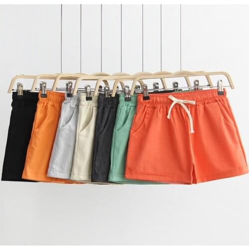 Summer 2020 Korean Style College Style Candy-colored Elastic Waist Cotton And Linen Sports Fitness Shorts Female Casual Shorts