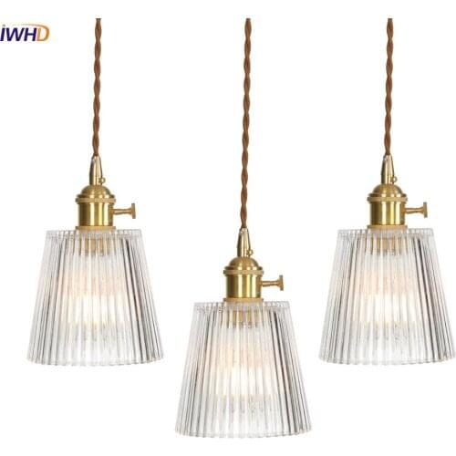 IWHD Nordic Copper Pendant Lights LED Retro Loft Hanglamp Glass Simple Industrial Hang Lamp Fixtures Industrial Lamp Luminaire