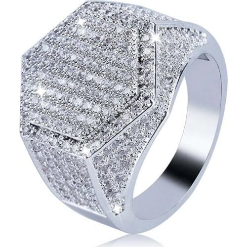 Trendy Hip Hop Rock Men Ring Luxury Full Bling Iced Out Cubic Micro Paved CZ Rings Wedding Party Jewelry Gift