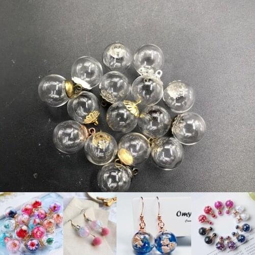 16mm Empty orb shape hollow glass ball with beads cap set glass vials craft pendant necklace errings glass bottle globe jewelry
