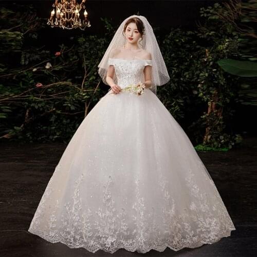 Cheap Wedding Dresses 2021 Classic Boat Neck Wedding Gown Luxury Lace Ball Gown Robe De Mariee Vestido De Noiva