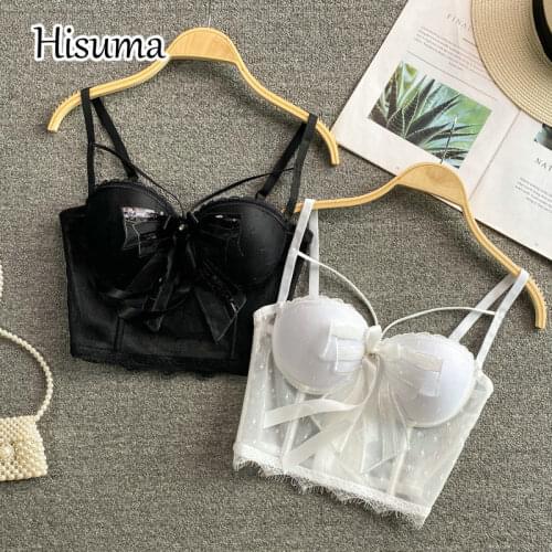 2021 autumn new womens V-neck strap bow sequins lace camisole Tube top bra one piece belt pad wireless Corset female underwear