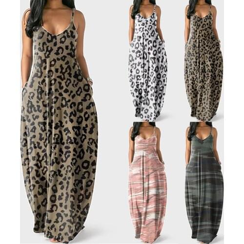 NEW Bohemian Plus Size Summer Dress Fashion Women Plus Size Printing Sexy Deep V Suspender Long Maxi Dress Vestido