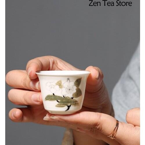 Simplicity Pure Hand Painted Ewha Tasting Cup Tea Bowl Tea Cup Kung Fu Tea Set Drinkware Tea Mug TeaCups Master Cup Water Cup