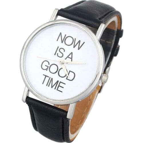 Simple Hot Sale Watch 2018 NOW IS A GOOD TIME Pattern Casual Women Men Leather Band Analog Quartz Round Wrist Watch Dropship @F