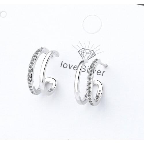 Simple Genuine 925 Sterling Silver Jewelry Gold/silver CZ Cute U Stud Earrings for Women Bijoux Femme Boucles D'oreilles