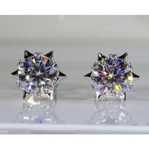 Romantic 14K White Gold Earrings DF Color Moissanite Jewelry Engagement Anniversary Snowflake 6 claws earrings