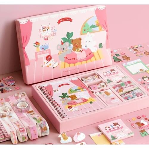 Handbook Gift Pack Cute Girl Coil Diary Decoration Notebook Stickers Tape Brooch Kawaii Student Stationery Set Birthday Present