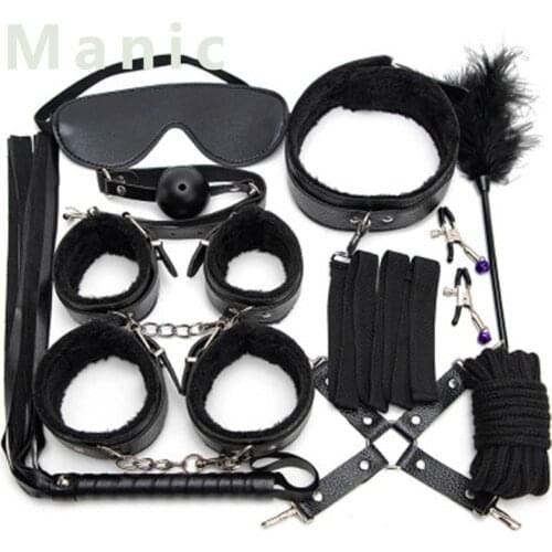 Sex Toys Sexy Leather Bdsm Kits Plush Sex Bondage Set Handcuffs Sex Games Whip Gag Nipple Clamps Sex Toys For Couples Toy