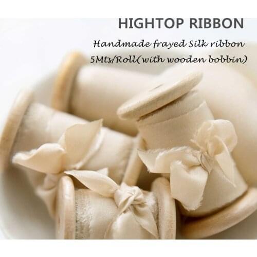 Muti Sizes 5Meters Silk Ribbon Handmade Raw Edges silk Ribbon Tape for floral bouquet invitations shabby decor and wedding