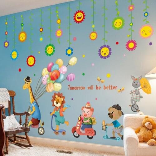 [shijuekongjian] Cartoon Animals Balloons Wall Stickers DIY Flowers Mural Decals for Kids Rooms Baby Bedroom Home Decoration