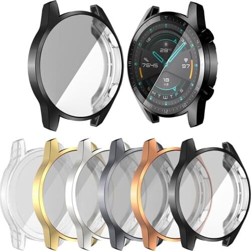 Silicone Case For Huawei Watch GT GT2 46mm Screen Protector Plating Soft cover Case For huawei GT 2 band SmartWatch fundas couqe