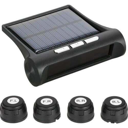 Universal Wireless Solar Car TPMS Tire Pressure Monitoring System Bar/PSI Unit with 4 Internal/External Sensors optional