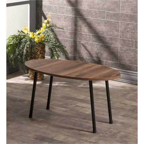 Modern Center Table İskandinav Walnut-White-Cream Black Metal Foot Also Mounted Medium Coffee Table Tea Coffee Service Desk ellipse Living Room