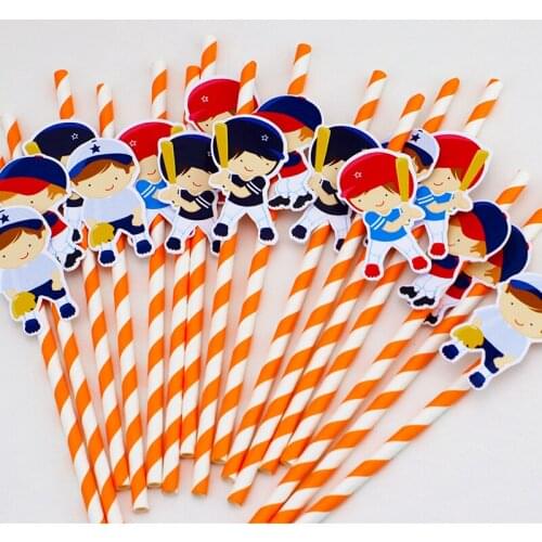 Sports Theme Baseball Boys Players Party Straws Paper Straws Sports Meeting Event Birthday Party Decorations Supplies