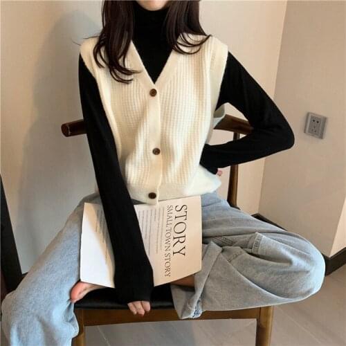 Sweater Autumn and winter 2020 new Korean version of the V-neck short knitted cardigan sleeveless vest pullover women