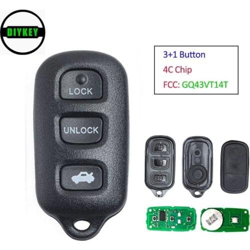 DIYKEY Smart Remote Key 3+1 Button With 4C Chip for Toyota Camry 2002-2006, Toyota Solara 2002-2003 FCC ID: GQ43VT14T