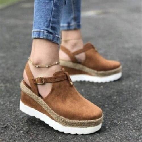 Euramerican spring and summer EurAmerican baotou slope heel buckle braid large size sandals show high fashion trend single shoes