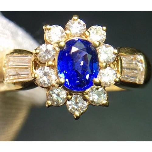 Fine Jewelry Real 18K Rose Gold 100% Natural Unheat Blue Sapphire 0.71ct Gemstones Sapphire Diamonds Unisex Males Rings