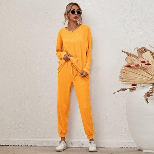 Casual Sweatshirt Two Piece Set Loose Casual Top And Pants Women Clothes Spring/Autumn Solid Color Fashion Female Sweat Suits