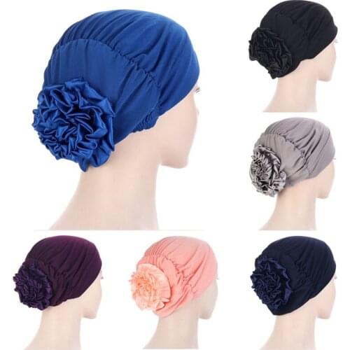 Big Flower Islamic Chemotherapy Hat Women Turban Hat Muslim Headscarf Pile Heap Cap Women Soft Comfortable Inner Hijab Caps