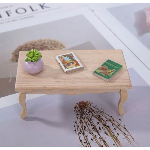 1: 12 Dollhouse mini furniture living room log color tea table model wooden handicraft ornaments