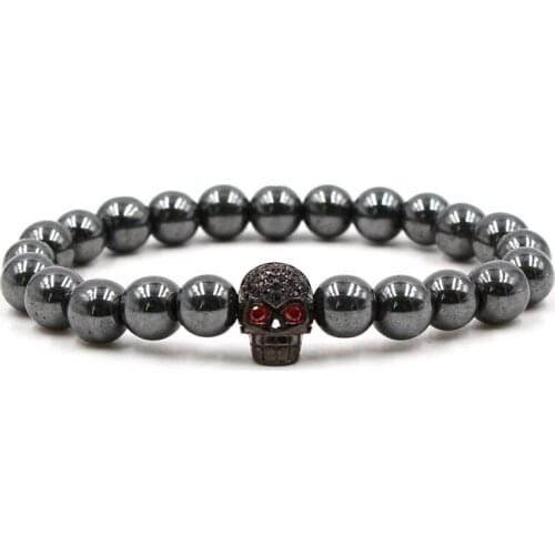 12 Options Hematite Beads Skeleton Charm CZ Skull Head Helmet Black Vintage Bracelets Jewelry Pulsera Hombres