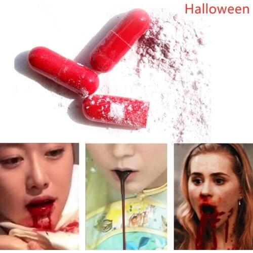 3pcs Halloween Fake Blood Pills Red Capsules Cosplay Party Horror Bleeding Funny Props Safety Fool Joke Horror Prank Thrilling