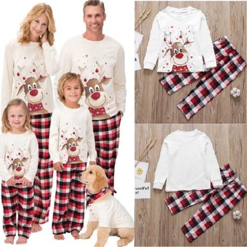 2020 Christmas Family Matching Pajamas Set Cute Deer Adult Kid Family Matching Clothes Xmas Sleepwear Pjs Baby Romper 6-18M