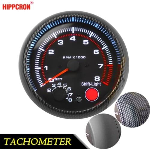 Car Gauge 3.75 Inch 95mm Tachometer for White Color LED Car Meter 12V Auto Gauge [Carbon Fiber or Black Color] TAC 0-8000 RPM