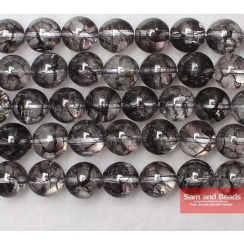 Free Shipping Natural Stone Ice Cracked black Quartz Beads 16" pick size 6 8 10 12mm For Bracelet Necklace Making BQB40