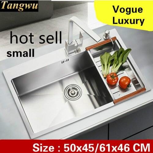 Free shipping Apartment luxury kitchen manual sink single trough do the dishes 304 stainless steel vogue hot sell 50x45/61x46 CM