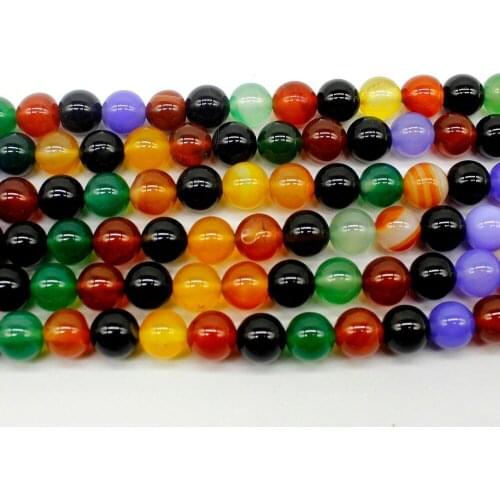 Natural Stone Bead Mix Color Agates Colorful Chalcedony Round Spacer Strand 4/6/8/10/12/14MM DIY Charm Beads For Jewelry Making