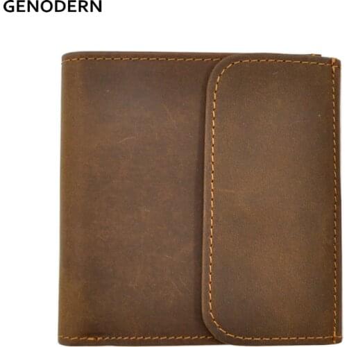 GENODERN Genuine Leather Men Wallets with Coin Pocket 100% Top Quality Short Male Purse Carteira Masculina Vintage Male Wallets