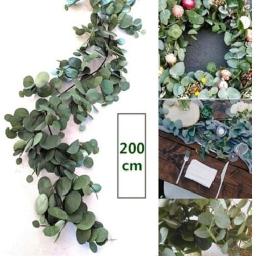1M/2M Artificial Green Eucalyptus Garland Leaves Vine Fake Vines RattanPlants Ivy Wreath Wall Decor Wedding Decoration