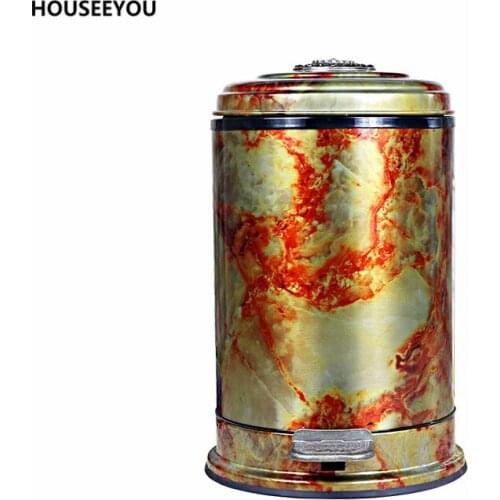 Creative Jade Pattern Waste Bin with Cover Household Large Eco-Friendly Trash Can Elegant European Style Wastebasket 6L/10L