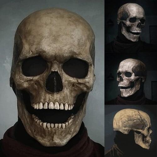 Skull Mask Halloween Full Head Mouth Will Move Skull Mask Movable Latex Mask Helmet Halloween Party Cosplay Performance Supplies