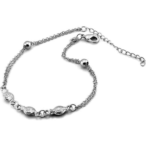 Fashionable woman pure silver anklets.Solid 925 silver fish anklets.Cute girl anklets.Charming lady silver jewelry
