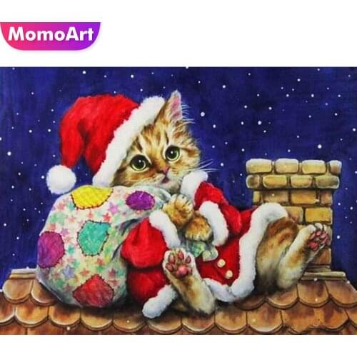 MomoArt 5D DIY Diamond Embroidery Cat Cross Stitch Kit Diamond Painting Christmas Animal Mosaic Art Home Decor Gift