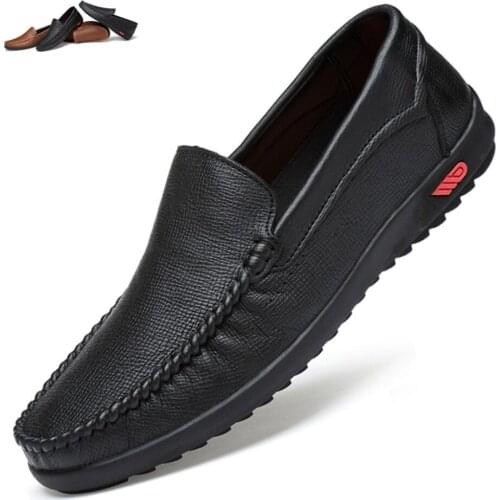 2019 Mens Casual Shoes Fashion Loafers Plus Size 45 46 47 Moccasins For Men Slip on Genuine Leather Shoes Sapatos Homens