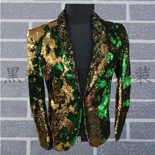 Men two-color suits designs masculino homme terno stage costumes for singers men sequin blazer dance clothes jacket style dress