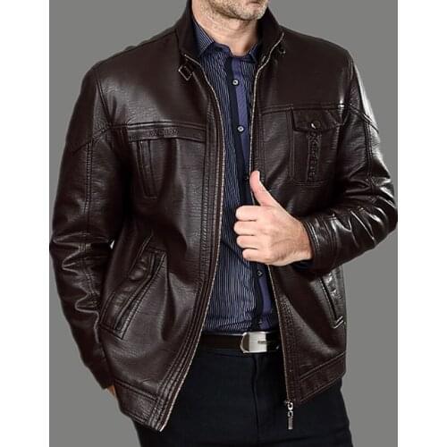 2019 Autumn Middle-aged Mens Leather Jackets Fashion Winter Man with Thick Fur Big Yards Mens Leather Coat 100%cotton M-xxxl