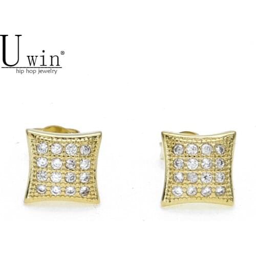 Iced Zircon Mens Stud Earrings Copper Material Gold color Color Square CZ Earrings For Women Fashion Hip Hop Jewelry 8mmx8mm