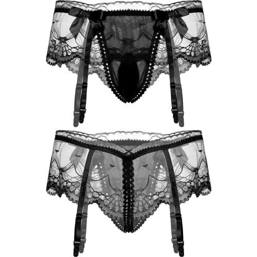 Men Sexy Black Lace Underwear Male Panties Erotic Lingerie Sissy Briefs Penis Pouch Panties Mens Erotic Briefs Thong Underpant